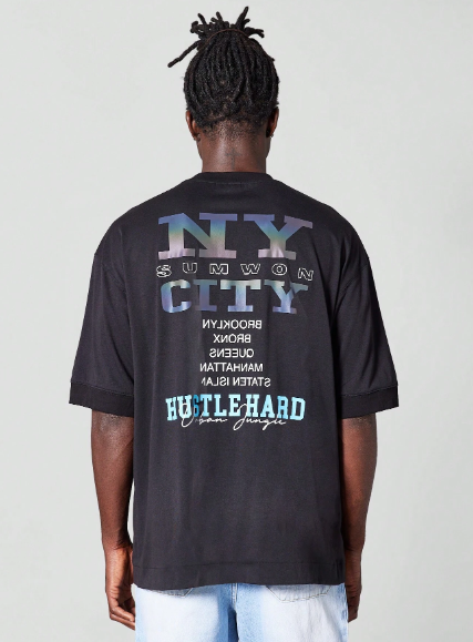 SUMWON Oversized Fit Tee With Front And Back Reflective Graphic Print