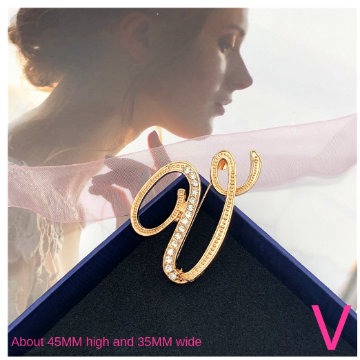Letter Brooch Korean Version Rhinestone Atmospheric and Elegant Brooch Alloy Inlaid Diamond Temperament Brooch U