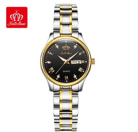 Fate Love Gold Watch Women Woman Stainless Quartz Relo Luminous Authentic Watches BLACK DIAL