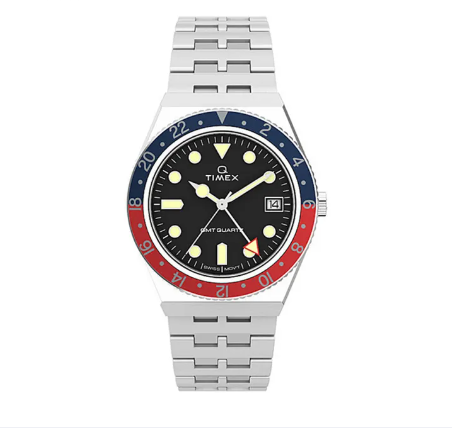 Timex Q Diver Gmt Silver Stainless Steel Analog Quartz Watch For Men TW2V38000 STYLE