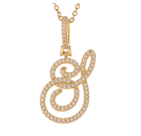 Fashion A-Z Initial Cursive Letters Pendant Necklace For Women Gold Color Shiny Rhinestone Chain Necklace Jewelry Gift S