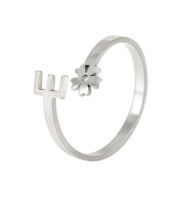 Stainless Steel A-Z Letter Ring For Women Girl Flower 26 Initial Name Adjustable Ring Trendy Birthday Jewelry Gift E
