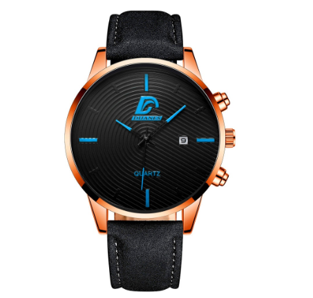Full Steel Men's Quartz Business Waterproof Watch Men Relo Watch LEATHER ROSEGOLD BLUE