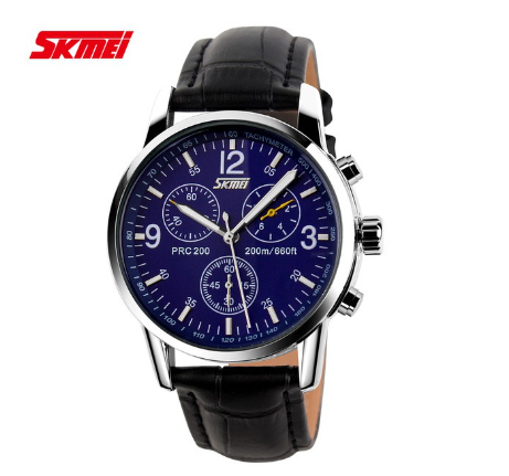 Skmei Men's Leather Stainless Steel Quartz Watch M1