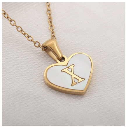 Stainless Steel 26 Letter Pendant Necklace Love Shell Card Necklace Necklace Fashion Gift for Men and Women X