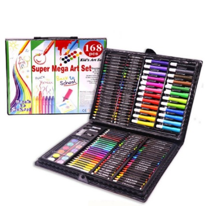 168 PCS Rollerball Pen/ Colorful Pencil/ Wax Crayon and Oil Painting Brush Set