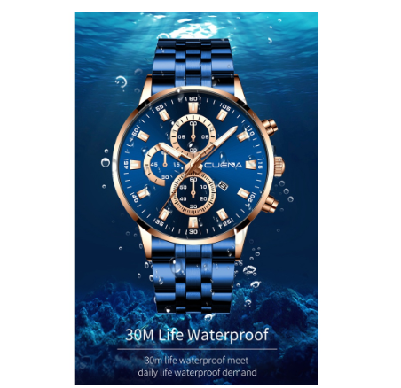CUENA Men's Watches Original Brand Luxury Business Analog Quartz Waterproof 6025 BLUE ROSEGOLD BLUE