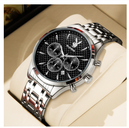Playboy Watch For Men Waterproof Luminous with Calendar Chronograph Stainless Steel Strap Classic Fashion Style Men's Watch