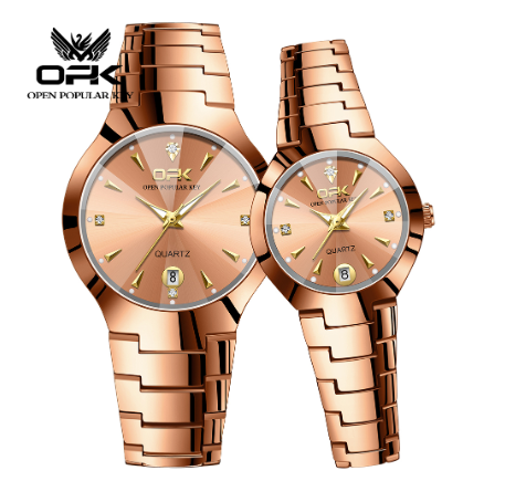 OPK Couple Watch Gold Quartz Black and Silver Stainless Steel Watches ROSEGOLD
