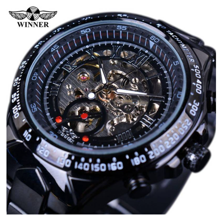 WINNER Automatic watch men Gold Luxury Stainless Steel Skeleton Mechanical Watches waterproof Luminous Watch 7