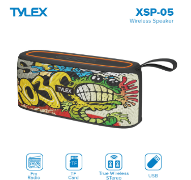 TYLEX XSP-05 Wireless Speaker with Super Bass Radiator AUX FM Radio Micro SD USB TWS Hands Free