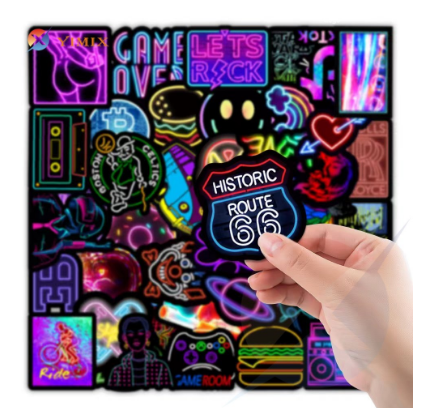 100pcs Neon Light Stickers for Laptop Motorcycle Bike Kids Toy Gift Funny Cool Vinyl Sticker Decals