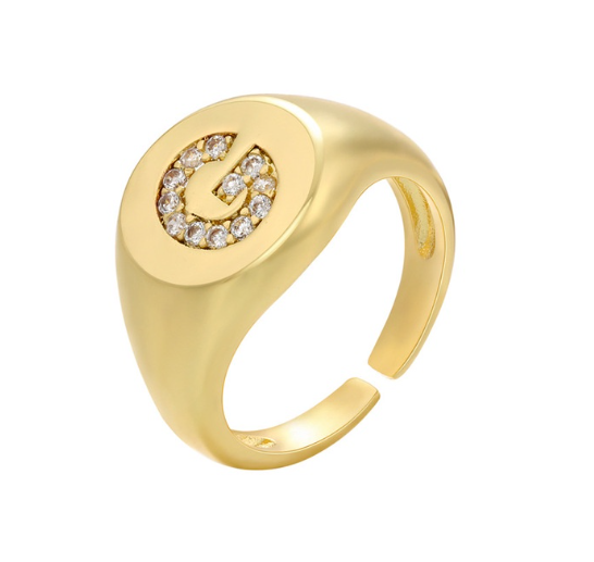 Maxzone A-Z Letter Hip Hop Gold Color Metal Finger Rings Adjustable Opening Ring Initials Name Alphabet Female Party Fashion Jewelry G
