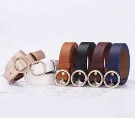 【wwypp】Women Fashion Vintage Plain Metal Boho PU leather Round Buckle Waist Belt