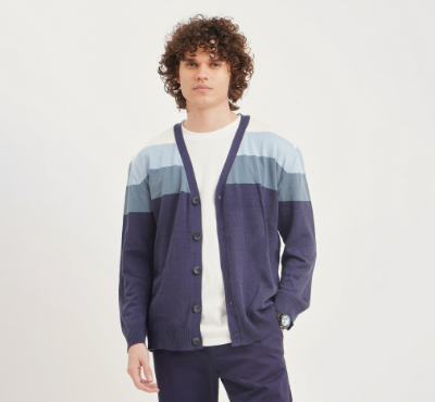 Penshoppe Striped Knit Cardigan For Men (Navy Blue)