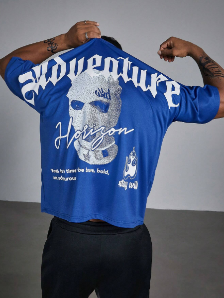 Manfinity Roughcore Big And Tall Men's Summer Casual Slogan & Figure Print Round Neck Short Sleeve T-Shirt