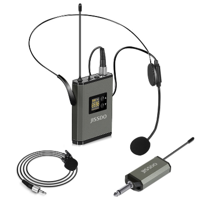 JISSDO Wireless Headset Microphone Lavalier Lapel Mic, UHF Microphone System