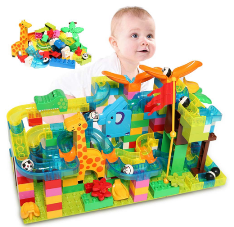 168PCS Big Size Marble Race Run Blocks Bricks Maze Ball Track Building Block Slide Block Toys