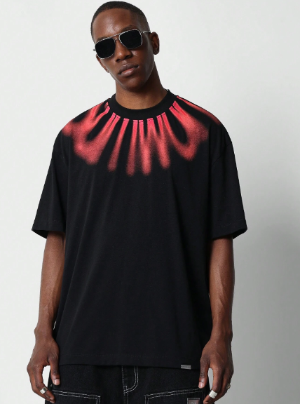 SUMWON Tee With Blur Collar Graphic Print College Ready