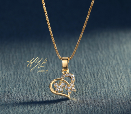 Hyl Women's 18k Gold Necklace Heart Butterfly Necklace Original Necklace