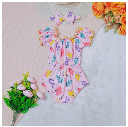 Candy Puffed Lettuce Baby Onesie with Turban 0-12 Months 10