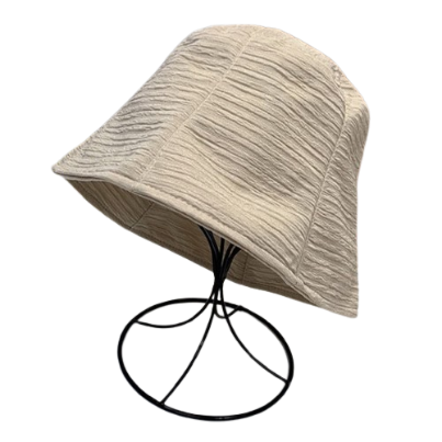 Lovito Women Casual Plain Seersucker Hat LFA05220 (Apricot/Black)