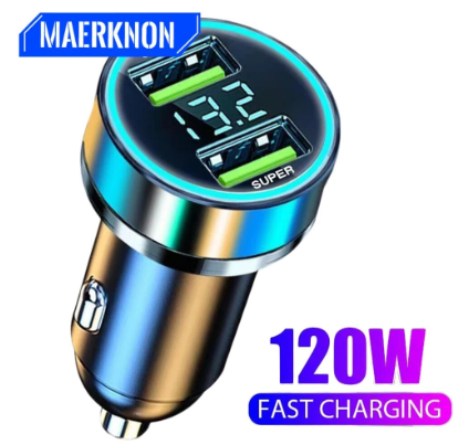 120W USB Car Charger Dual Ports Fast Charging Adapter Quick Charge 3.0 Charger For iPhone 13 14 Xiaomi Samsung Car Phone Charger