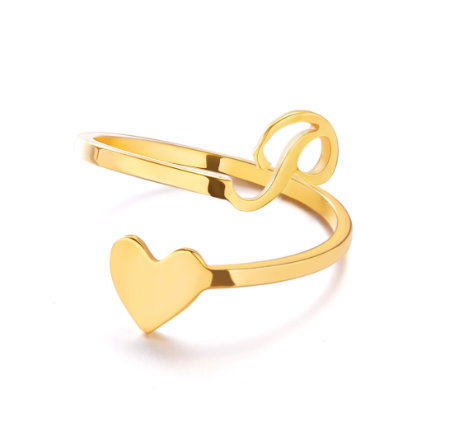 Gold Stainless Steel A-Z Rings Initial Letters Heart Rings Women Fashion Non Fading Jewelry Adjustable P