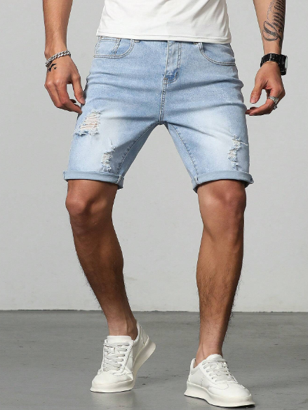 Manfinity Homme Men's Distressed Washed Denim Shorts