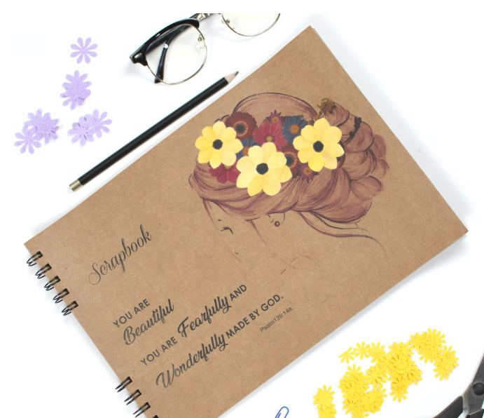Scrapbook Kraft with Real Pressed Flower Artwork - YOU ARE BEAUTIFUL 20 Leaves A4 Size.