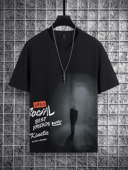 Manfinity Men T-Shirts Fit Crew Neck Short Sleeve Graphic Tee Cool Stuff Street Summer Polyester