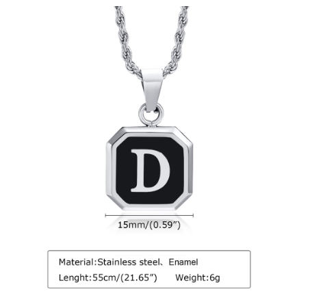 Meaeguet A-Z Letter Necklace for Men,Stainless Steel Square Letter Pendant Chain Necklace Jewelry Gifts D