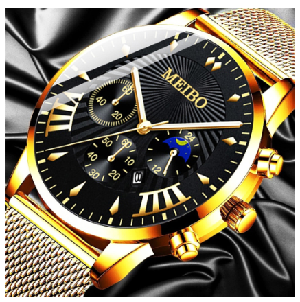 Luxury Gold Watch Men Fashion Calendar Display Stainless Steel Quartz Watch Waterproof Men's Wacthes 1