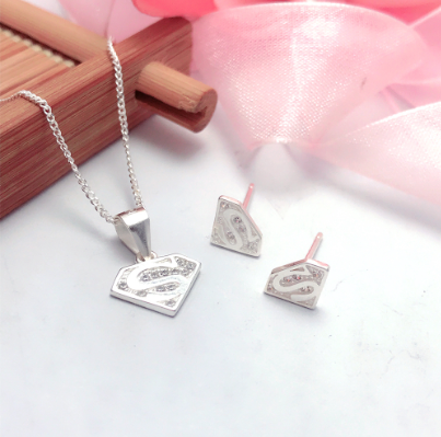 Silver Korean and Japanese Accessories Superhero Earring & Necklace Set