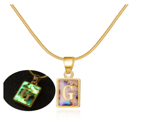 18K Gold 26 Letter Square Colorful Nightlight Pendant Snake Bone Chain Necklace English Letter Pendant Necklace G