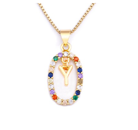 Colorful 26 Letters A - Z Initial Alphabet Pendant Long Chain Necklace Name Jewelry Women Accessories Y