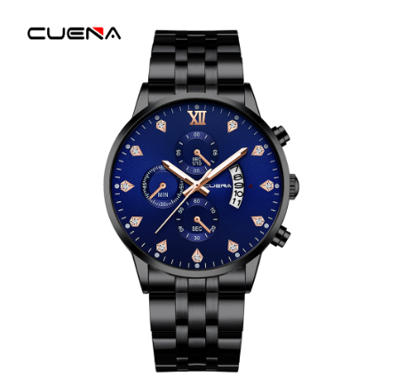 CUENA New Men's Watch Fashion Business Stainless Steel Waterproof Quartz Watch BLACK ROSEGOLD BLUE