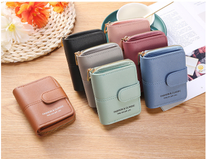 Yvon Korean Fashion Leather zipper Short Wallet for woman Card Picture Holder Coin purse gift L2006