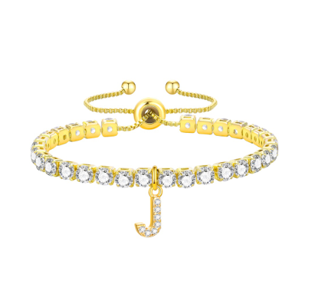 Vnox Cubic Zircon Letter Bracelet for Women Girl,18K Gold Handmade Initial Tennis Shiny Wedding Chain Link Jewelry Gift J