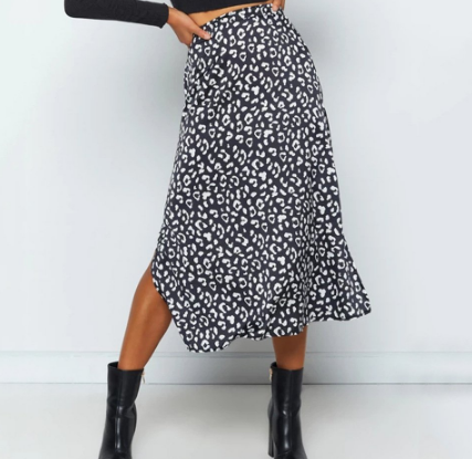 Women Retro High Waist Leopard Print Split Long Skirt