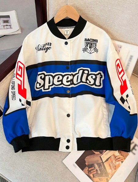 Tween Girls Fall Colorblock Drop Shoulder Zip Up Preppy Varsity Jacket,Bomber Jacket,Y2k Jacket,Back To School, Motorcycle Jacket,Racing Jacket, Autumn/Winter