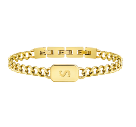 Meaeguet A-Z Initial Bracelet for Men Stainless Steel Cuban Link Chain Gold Bracelet Men Jewelry Gift for Boyfriend S