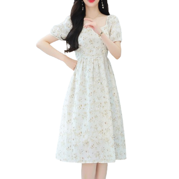 Lovito Women Casual Ditsy Floral Button Asymmetrical Pleated Dress LNE42383