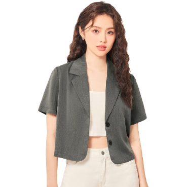 Lovito Women Casual Plain Button Blazer L70AD124 (Dark Grey)