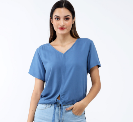 Red Girl Short Sleeves V-neck Blouse RLT04-0361