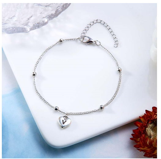 Fashion Silver Plated 26 Letters Initials Alphabet Bracelet Adjustable Bangle Women Jewelry Mother's Day Gift V