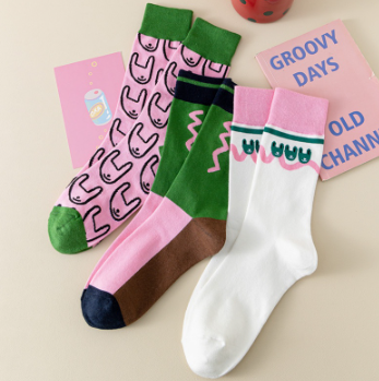 Spring and Summer Women's Pink Mid tube Socks Full of Rabbit Rabbit Street Ins Fashion Japanese Versatile Cotton Socks