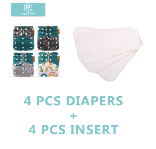 Happyflute 4Pcs Pocket Diapers Plus 4 Pcs Microfiber Insert Reusable Washable Ecological Cloth Diaper Fit 3 15kg Baby Set 18