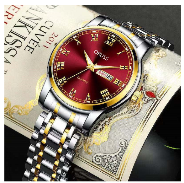 ORUSS Men Watch Waterproof Stainless Steel Automatic Calendar Luxury Gold Watch for Men Original Brand Fashion Wristwatch Relo for Men M02