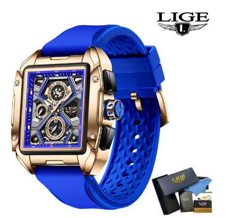LIGE Official Watch Men Sport Waterproof Luminous Watches Chronograph Quartz Automatic Date Wrist Watch BLUE